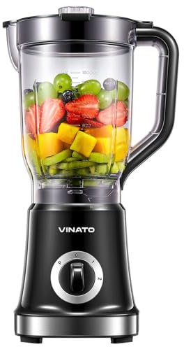 VINATO Blender Mixer électrique, Blender et Smoothie Mixer 1.8L Mixing jug, avec 4 lames en acier inoxydable pour les shakes, le broyage des glaces et les fruits surgelés