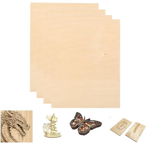 SCULPFUN 4 láminas de madera contrachapada de abedul, 3 mm de grosor, 30 cm x 20 cm, madera sin tratar para manualidades, grabado láser y corte