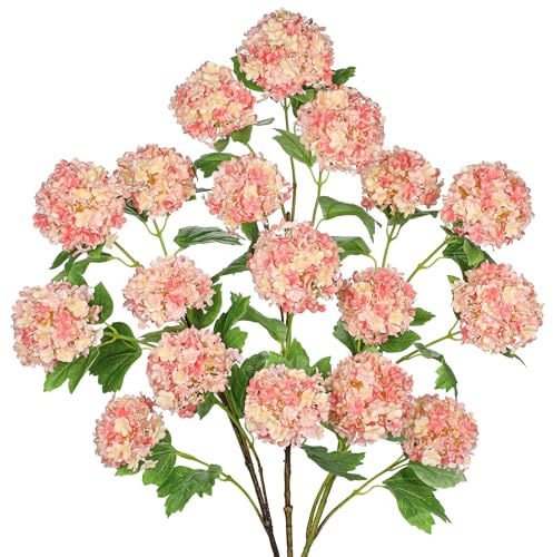 Hollyone Hortensien Kunstblumen Rosa 3PCS Künstliche Hortensien mit 18 Blumenköpfe Fake Seidenblumen Langen Stiel Dekoblumen für Vase Bouquet Hochzeit Büro Wohnzimmer Tischdeko