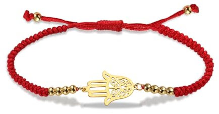 VASSAGO Hand von Fatima Armband für Frauen Männer verstellbare hand gefertigte geflochtene Armband bunte Schnur Seil mit Perlen Armband Glücksbringer Minimalist ischen Schmuck (Rot)