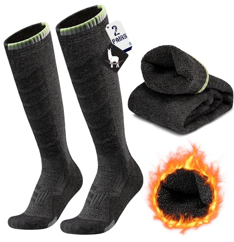 ineepor Alpaka Skisocken Herren Damen Thermosocken Kniestrümpfe 2 Paar Wolle Snowboard Socken Dicke Winter Warme Outdoor Sportsocken Kompressionsstrümpfe Extra Kissen Schweißabsorbierend Atmungsaktiv