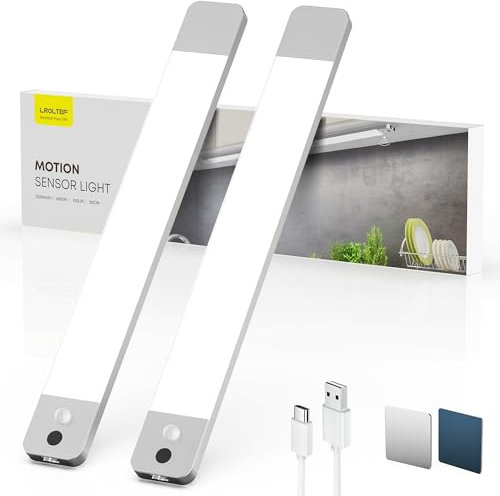 LROLTEF Luz Led Armario Cocina - 30CM 2200mAh Lampara Luces Recargable con Sensor de suspensión manual & Sensor de Movimiento Interior sin Cables - Inteligente Lamp Nocturna para Mueble | 2 Piezas