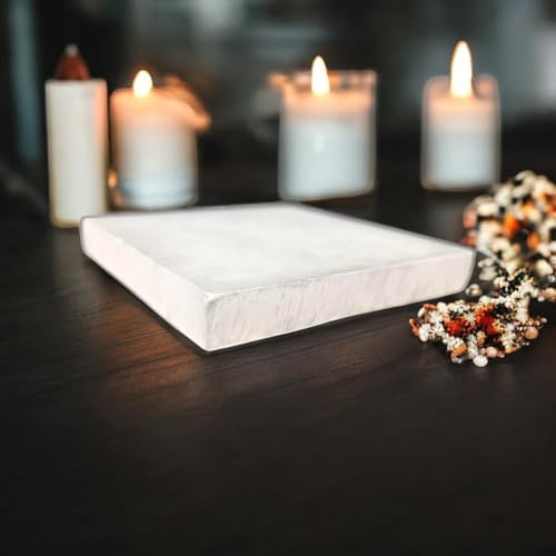 Selenite Charging Plate Square Shape Charge Crystals Gemstones & Larger Statement Pieces Meditation Healing Disc Thick Slab Home Decoration and Gifts (10cm)