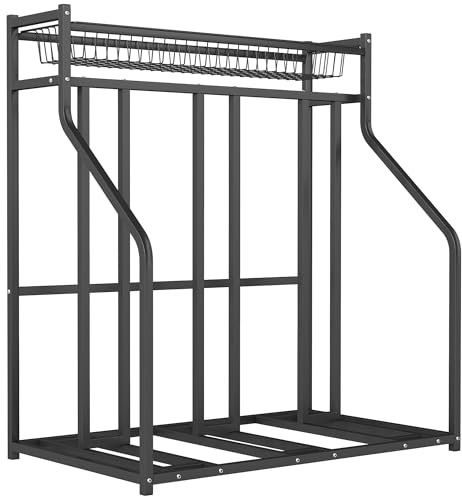 SPORTNOW Support de vélo, Support de stationnement à 3 vélos, avec Panier supérieur et 4 Crochets S réglables, Emplacement pour vélos Route, VTT, Hybrides, pour Adultes ou Enfants, Noir