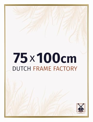 Dutch Frame Factory - Bilderrahmen 75x100 cm Gold - Kunststoff | Antireflex-Acrylglas aus Kunststoff, Wandmontage, Geeignet für Fotos, Poster und Puzzles, Easy, Made in Holland