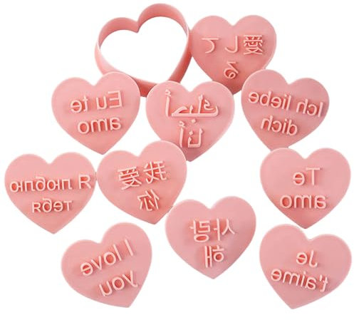 10 x internationale Keksstempel mit Aufschrift I Love You, zarte Keksformen in mehreren Sprachen für Geburtstagspartys
