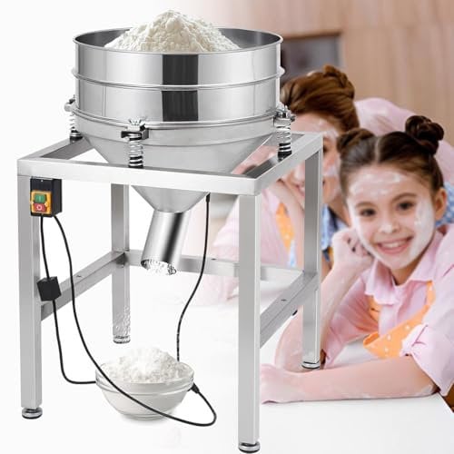 Vibrating Sieve Stainless Steel Electric Sieve Machine,Commercial Automatic Electric Sifter Shaker Machine,Flour Sifter for Flour Powders,70W,70mesh