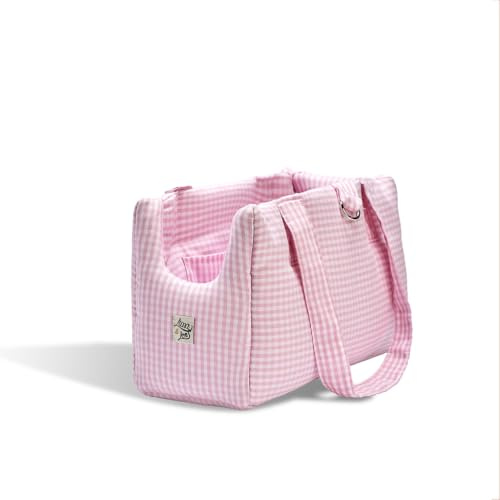 Leo e Luna – Borsa Trasportino per Cani in Cotone Rosa Vichy | Taglie S-M-L | Fondo Rigido, Cintura di Sicurezza, Lavabile | Borsa Morbida e Resistente per Cani Fino a 12 kg (M)