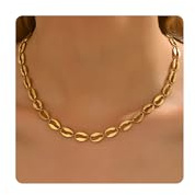 AVEKENY 18K Gold Plated Dainty Cowrie Shell Link Chain Necklace for Women
