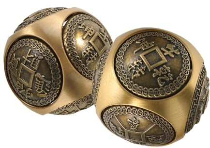 Chinesische Baoding Kugel 2 Stück 36mm Messing Handtherapie | Goldfarbenes Design, für Büroentspannung und Heimdekoration, Sechseckige Reliefstruktur, Stressabbau