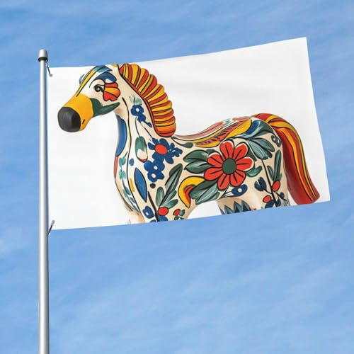 Flagge, 90 x 152 cm, doppelseitige Outdoor-Flaggen, großes Urlaubsbanner mit 2 Messingösen, Läufer, schwedisches Dala-Pferd, Volkshof Flagge, Ganzjahresflagge, Willkommensgartenflaggen für Hof, Rasen