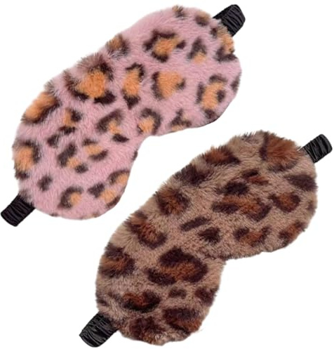 2 Stück Schlafmaske Frauen, Plüsch Leopard Augenmaske Weiche Schlaf Augenbinde Augenabdeckung Bequem Pelziges Kunstfell Schlafmaske Satin Nickerchen Nacht Augenschutz Abdeckung für Damen Und Herren
