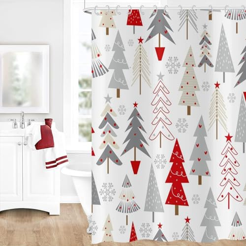 GCIREC Weihnachten Dusche Vorhang, 200x180cm, Büffel Check Plaid Elch Xmas Tree Winter Snowflake Bad Vorhang für Badewanne Home Decor wasserdicht Stoff Maschine waschbar mit Haken