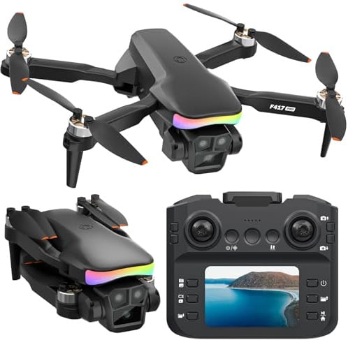 F417PRO Drone con Cámara 1080P para Adultos Niños, Mini Drone con Pantalla, Doble Lente 90°, LED, Flujo Óptico, Batería Modular, Principiantes, Despegue 1 Tecla, Sin Cabeza, Flip 3D, Maletín