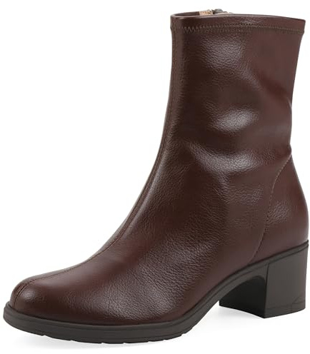 Cliffs by White Mountain Women's Huda Cushioned Block Heel Bootie, Brown/Smooth, 8 W