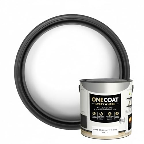 HOCHSTE® One Coat Pure Brilliant White Paint Matt, Durable Stain-Resistant Finish, Long-Lasting Whiteness, Perfect For Living Rooms, Bedrooms, Kitchens, Hallways, Interior & Exterior, 2.5L