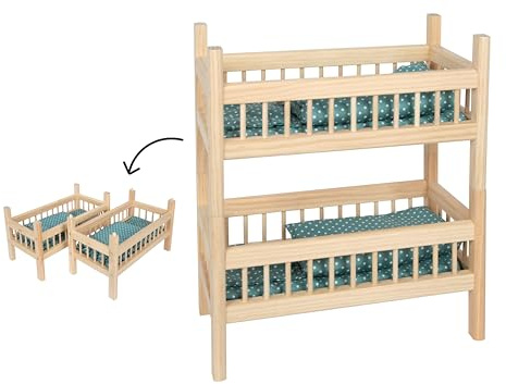 small Foot Puppenhochbett Natur, 2-in-1 Puppenbett aus Holz, mit kuscheliger Bettwäsche, für Kinder ab 3 Jahren, 12822