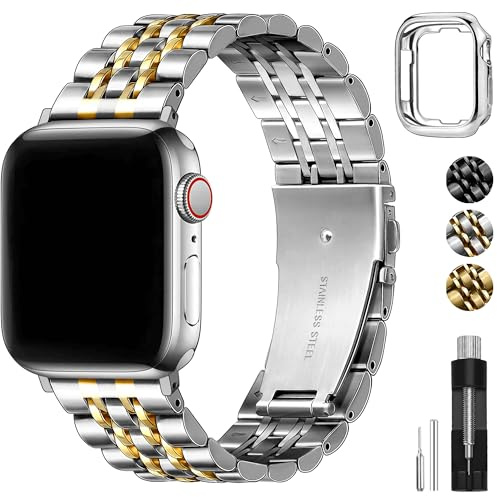Aniaboho Metallarmband Kompatibel mit Apple Watch Armband 38mm 40mm 41mm 42mm 44mm 45mm 46mm mit Schutzhülle, Herren Edelstahl iWatch Armband, Ersatz Armbaender für iWatch SE 11 10 9 8 7 6 5 4 3 2 1