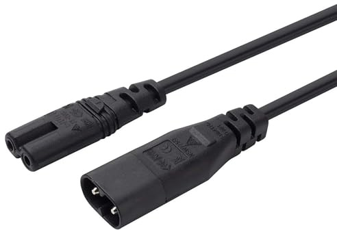 IEC C7 to C8 Extension Cable Power Extension Lead 1m, 2 Pin Figure 8 Extension Cable, Mains Cord for TV, Monitor, Printer, Speaker and Laptop Power Brick, 0.75mm² Black
