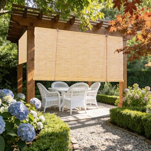 Natur Bambusrollo 60 70 80 90 100 110 120 140 160cm Breite Bambusrollo Wetterfest Aussen Schilfrohrrollo Natur Sonnenschutz Sichtschutz Rollo Outdoor Für Türen und Fenster(Natural,B70 x H100 cm)