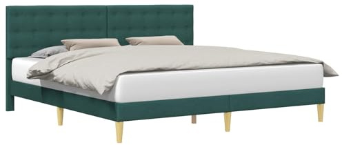 vidaXL Bettrahmen mit Kopfteil Dunkelgrün 200 x 200 cm Stoff, Bezahlbarer, rechteckiger Bettrahmen mit Sperrholz-Kopfteil, ideal für Dein minimalistisches Schlafzimmer