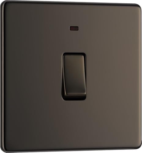 BG Electrical Single Wall Switch with LED Power Indicator, Double Pole, Screwless Front Plate, Slim Profile, Premium Flatplate, Black Nickel, 20A, FBN31