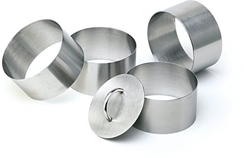 APS 113 Edelstahl Mousse Ring nahtlos, 5-tlg. Set (4 Ringe + 1 Pusher), Ø 8 cm