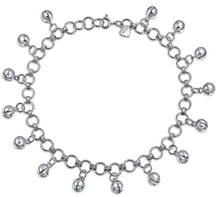Bling Jewelry Bollywood Boho Multi Jingle Bells Pattilu Indien baumelnde Charms Fußkettchen Knöchelarmband für Frauen Teenager .925 Sterling Silber 9,5 Zoll