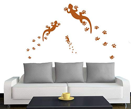 A088 Wandtattoo 3x Gekkos + Spuren | 60cm | 40cm | 17cm | haselnuss (40 Farben u. 3 Größen)