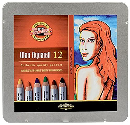 Koh-I-Noor 8282 Aquarell Farbige Feinwachs Pastellkreiden in Dose (12 Stück)