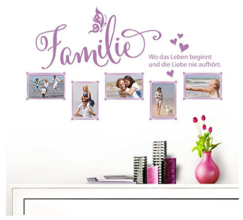 Grandora Wandtattoo Familie - Fotorahmen selbstklebend I Flieder (BxH) 84 x 49 cm I Aufkleber Sprüche für Wohnzimmer Modern Wandaufkleber W5000