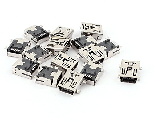 sourcing map 15PCS 5-Pin Type B SMT Surface Mounted Devices Mini USB Female Socket Jack Connector