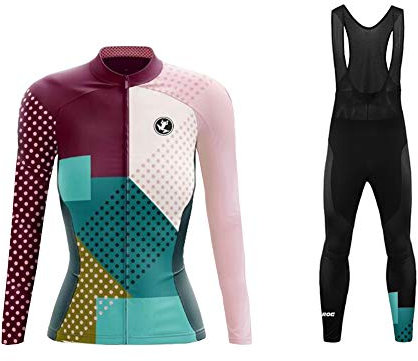 UGLY FROG Damen Radtrikot Set Fahrrad Trikot Langarm + Radhose mit Sitzpolster Fahrradbekleidung MTB Sportanzug Fleecefutter