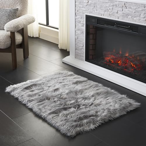 SAFAVIEH Tapis Moderne pour Salon, Salle à Manger, Chambre à Coucher - Faux Fur Collection, Tapis à Poil Long, Gris, 61 X 91 cm