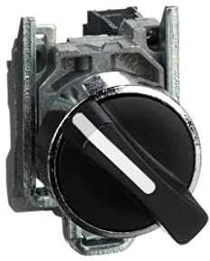 Schneider Electric Harmony XB4 - Selector Switch, Metal, 2 Positions, Spring Return from Right to Left, Standard handle, 1NO, 22 mm Mount, XB4BD41, Black