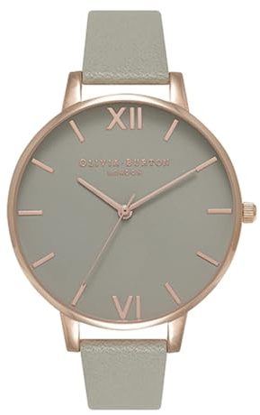 Olivia Burton Analog Quarzuhr für Damen Kollektion Grey DIAL mit Graues Lederarmband - OB15BD61