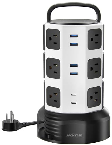 JACKYLED Power Strip Tower Surge Protector, 12 AC 6 USB (2 USB C), 1050J