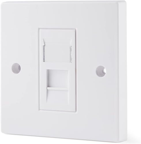 rhinocables CAT6A Ethernet Faceplate Single 1-Port/Double 2-Way RJ45 Socket Wall Plate for Ethernet Cable Networking (1, 1 Port)