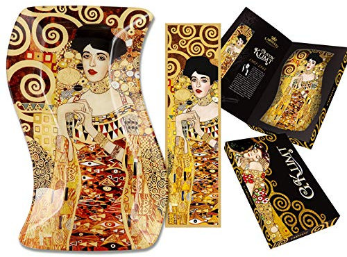 CARMANI - Dekorativer gewellter Rechteckglasplattenimbiß, Partynahrung, Nüsse, Umhüllungplatte druckte mit Adele Malerei von Gustav Klimt 15x23cm