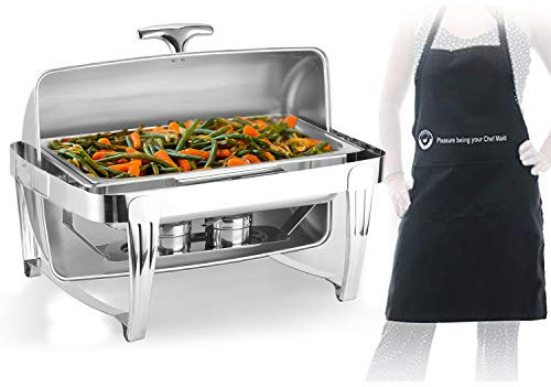 ChefMaid Deluxe High End Edelstahl Chafer mit Rolldeckel, 8 Liter Chafing Dish Set mit gratis Kochschürze