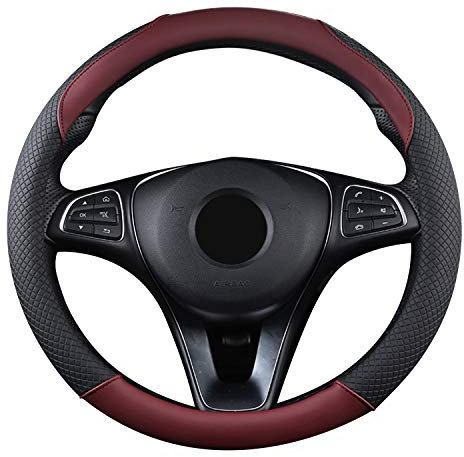 SFONIA Auto Lenkrad Abdeckung Lenkradschutz Lenkradhülle PU Leder Universal 37-38cm/15 rutschfest Atmungsaktiv Langlebig (Weinrot)
