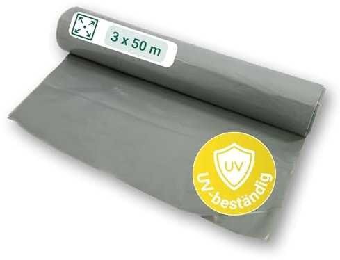 dm-folien gmbh Baufolie 3 x 50 m auf Rolle I Transluzente & reißfeste Allzweckplane aus Polyethylen I Wasserfeste Schutzfolie für Abdeckungen im Innen- & Außenbereich I Stärke Typ 150