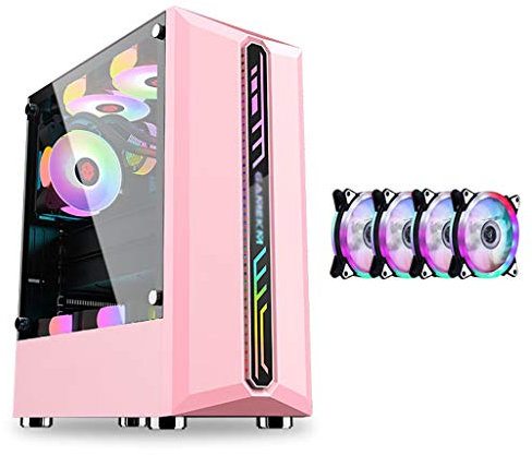 Pink Gaming Case,Mid-Tower PC Gaming Case ATX/M-ATX/ITX - Front I/O USB 3.0 Port - Acrylic Side Panel - Contains Rainbow Fan-Water-Cooling Ready (Size : 4 fan)