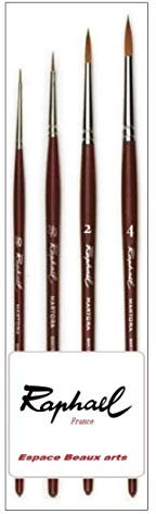 Raphael Pinceau Série 8424 martre, Set 4 pcs 3/0, 2/0, 2, 4 France