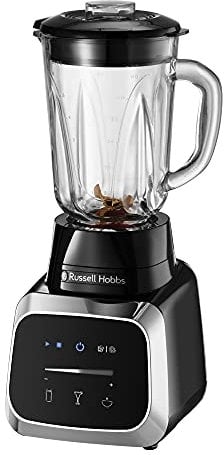 Russell Hobbs Batidora de Vaso Sensigence - 3 Funciones Inteligentes: Batido, Granizado y Cremas, Jarra de 1,5L, Cuchilla Acero Inoxidable 6 Puntas, 1000 W, Pantalla Digital Táctil, Negro - 28241-56