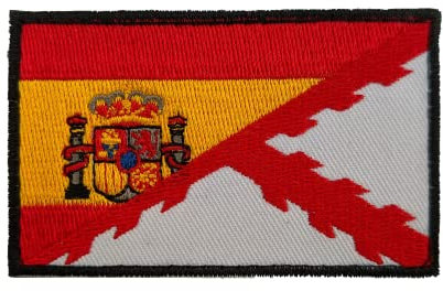 Parche bandera de España y Cruz de Borgoña. Aspa de borgoña. Bandera imperial española. Cruz de San Andres. Parche aspa. Parche militar español. Parche imperio español.