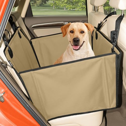 Wuglo Extra Stabiler Hunde Autositz mit Sicherheitsgurt – Wasserdichter und Robuster Autositz Hund für den Rücksitz mit 4 Befestigungsgurten, geeignet für große Hunde bis 26 kg
