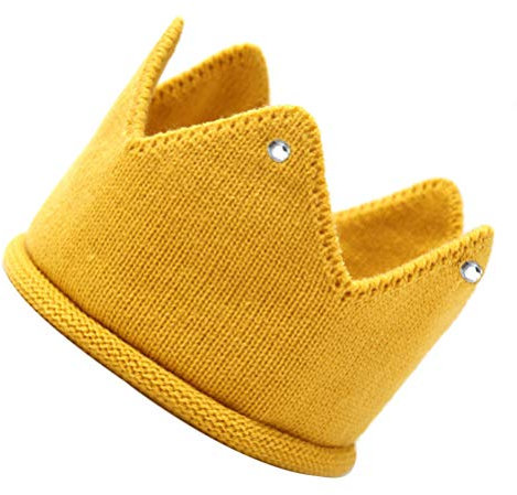 TOYANDONA Neugeborenes Baby Mädchen Warme Mütze Krone Mütze Stirnband Gestrickte Krone Weiche Gelbe Baby Geburtstagsmütze