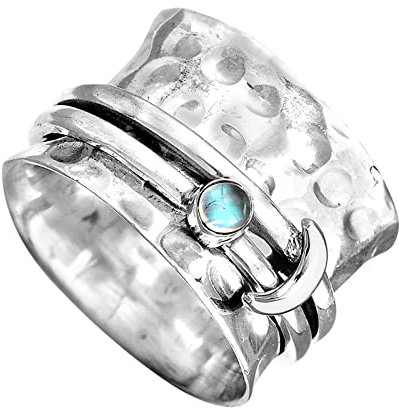 95sCloud-1 Spinning Band Ring Damen Herren,Fidget Band Ringe mit Moon Zircons, Fidget Anxiety Ring Spinner Ring für Women und Men, Textur Ring, Vintage Ring mit Messing Drehring