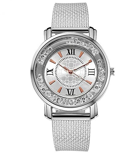 Ainiyo Damen Armbanduhr Analog Quarz Luxus Handuhr Schmuck Geschenk für Sie Mädchen Frauen mit Silberem Zifferblatt und Armband, Wasserdicht, Solarbetrieben, Rund, Erwachsene, Damen, Uhr